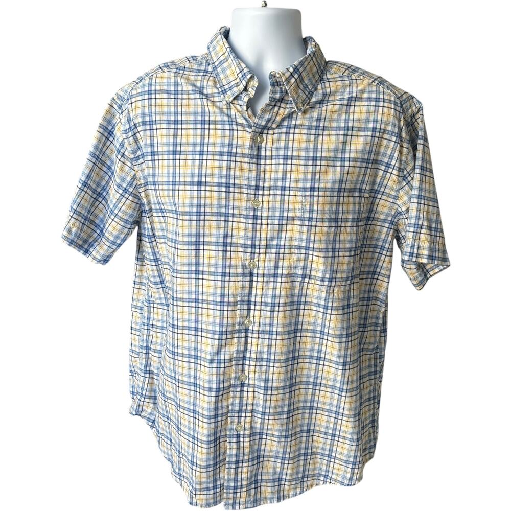St Johns Bay Large Casual Shirt Blue Plaid Short Sleeve Cotton